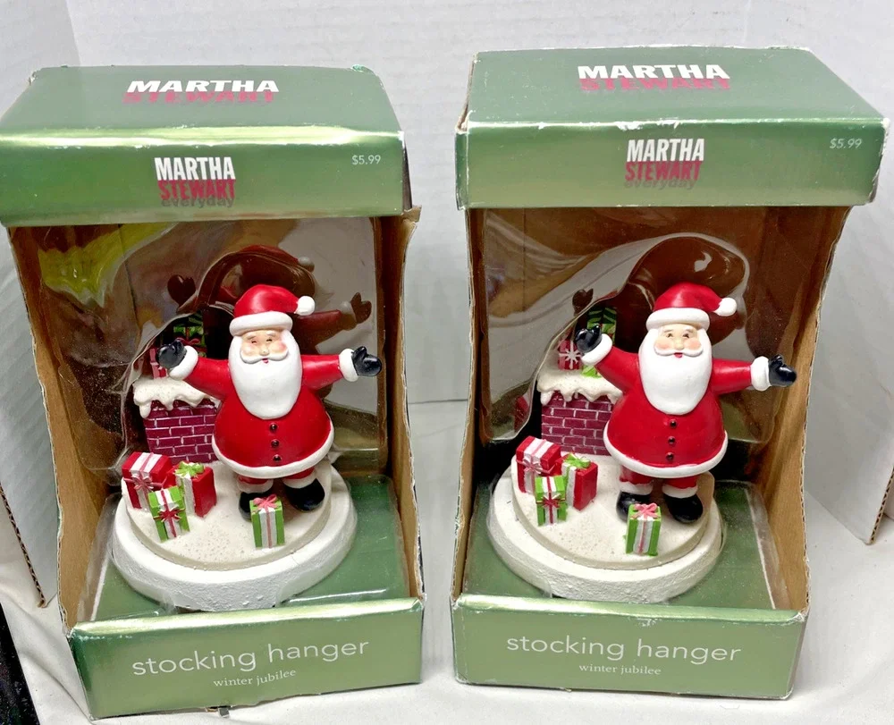2 Martha Stewart Everyday Stocking Hanger Holder Winter Jubilee Cast Iron Santa